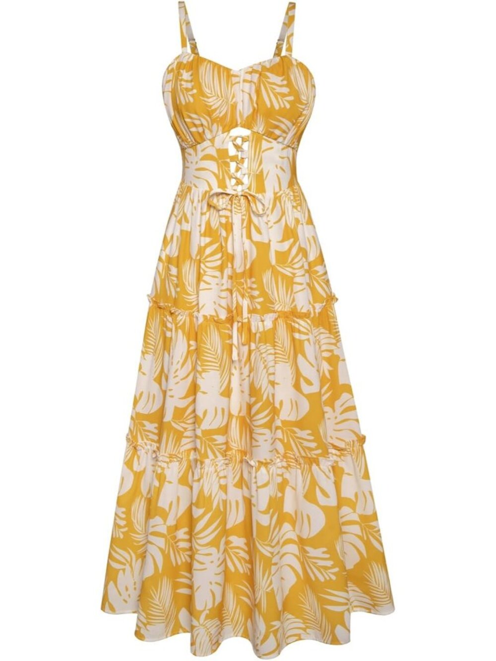 Women's Yellow Boho Floral Maxi Sundress Summer Beach Flowy Dress with Pocket